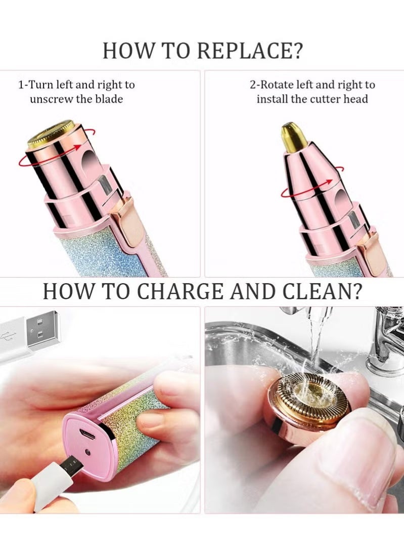 Arabest Electric Eyebrow Trimmer, Facial Hair Removal for Women, Painless Epilator Hair Remover Device with 2 Pcs Replacement Heads , USB Rechargeable Face Electric Razor and Trimmer for Ladies Lip, Chin, Arms - Image 5